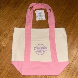 NWT Trader Joes Mini Pastel Canvas Tote Bag Pink
